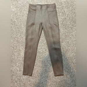 SPANX Faux Suede High Rise Leggings Taupe Brown Stretch Pants Size L